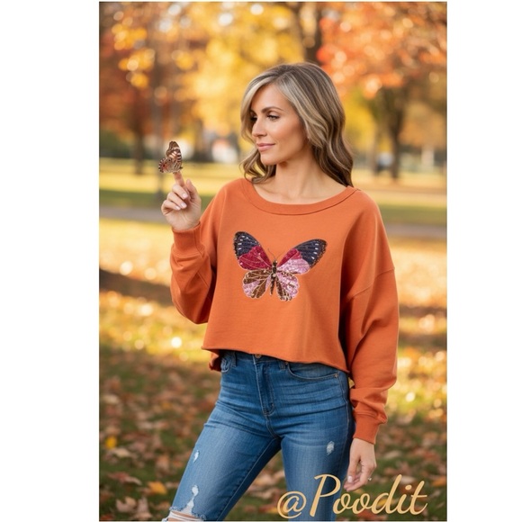 Peach Love California Tops - PEACH LOVE CALIFORNIA butterfly CROP top S M L